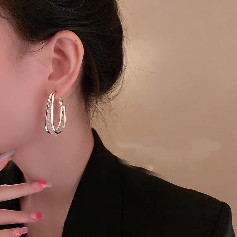 Bông tai tròn mạ bạc 925 phong cách Hàn Quốc thời trang 2021