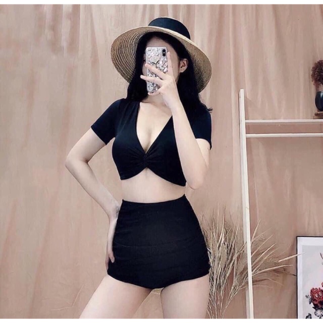 Đồ bơi nữ bikini nữ xoắn ngực quần cạp cao giá rẻ đi biển