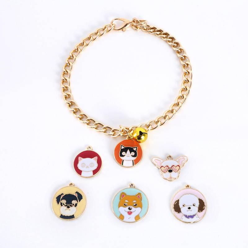 Vòng Cổ Mặt Thẻ Hoạt Hình Bằng Kim Loại Không Phai Có Thể Điều Chỉnh Cho Thú Cưng