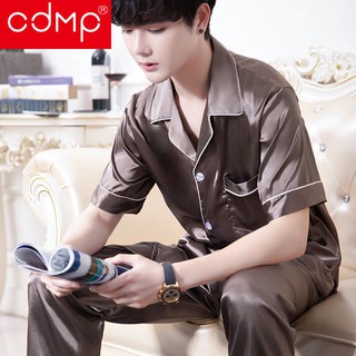 Set đồ ngủ pijama ngắn tay vải lụa thời trang cho nam