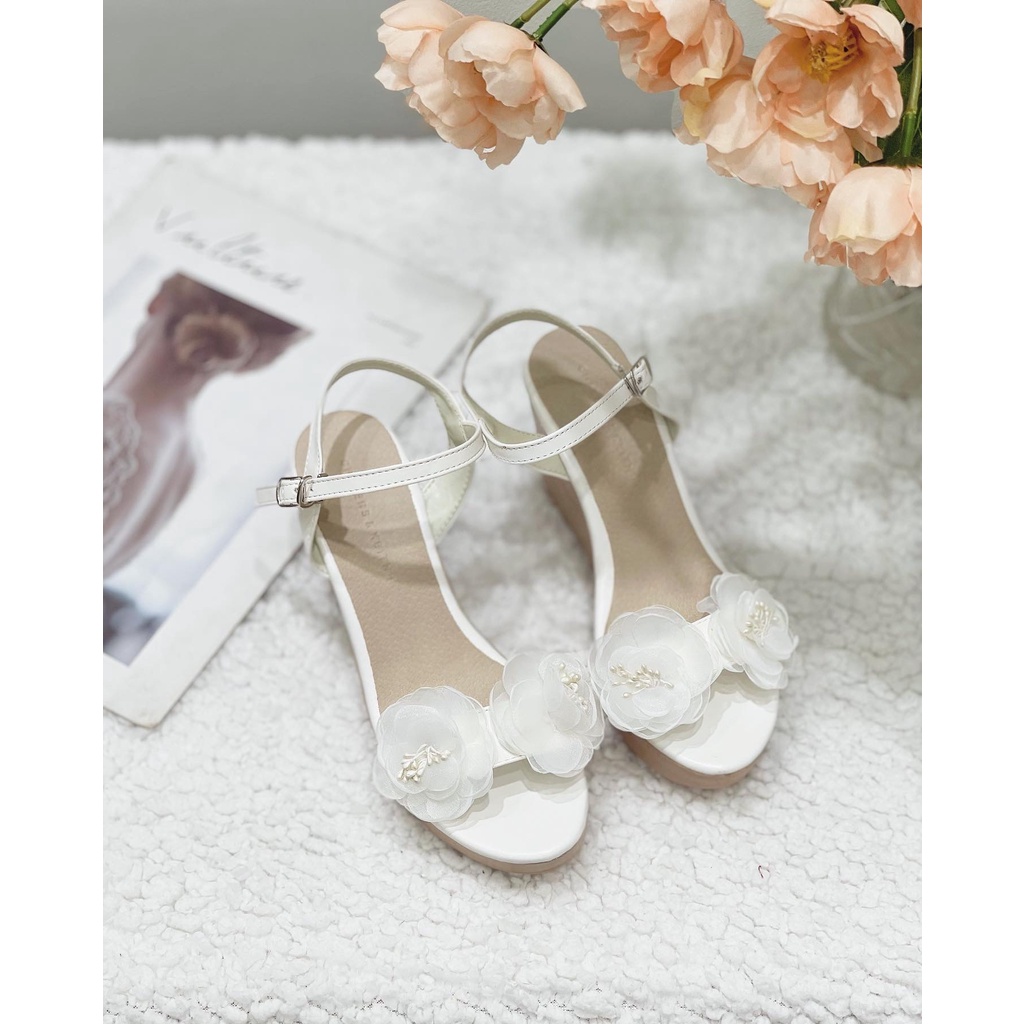 Giày đế xuồng nữ quai bảng ngang đính nơ đế cao 10cm