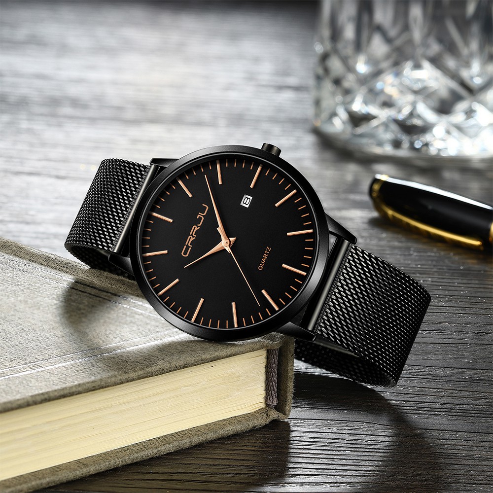 Đồng Hồ CRRJU 2172 Máy Nhật Bản Bằng Thép Chống Nước Chống Trầy Siêu Mỏng Cho Nam