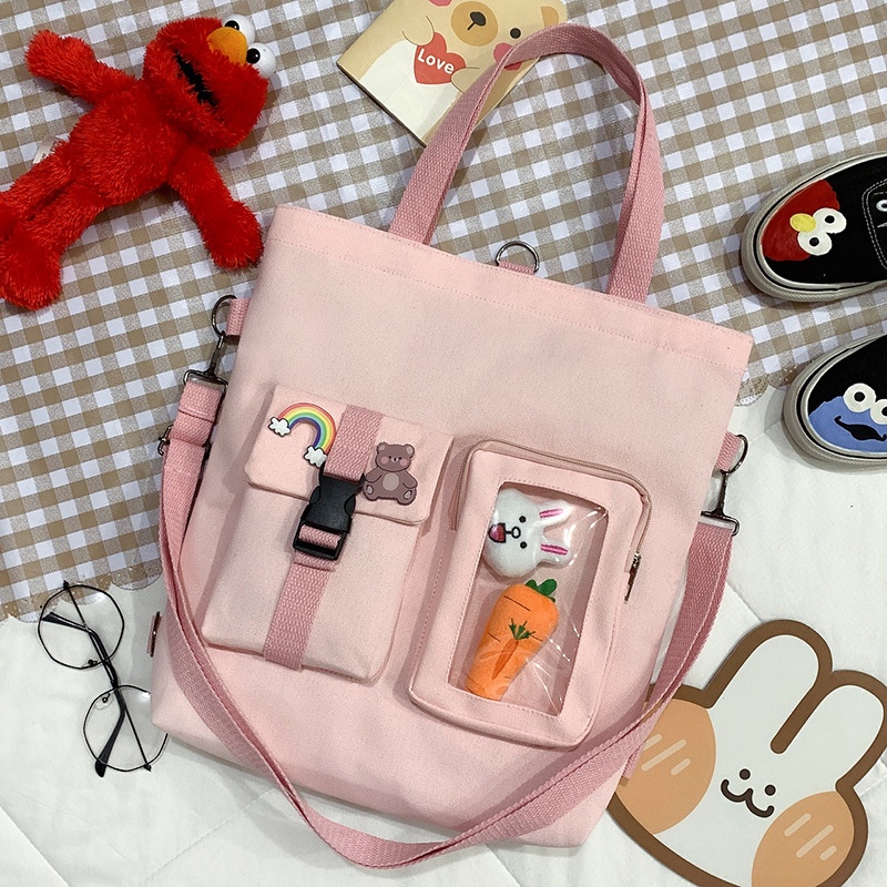 Túi tote túi vải canvas phong cách hàn quốc có khóa kéo