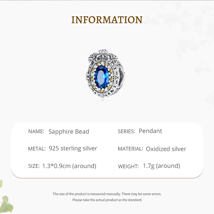 Hạt xỏ BAMOER bằng bạc 925 đính đá sapphire giả trang trí đồ trang sức thời trang