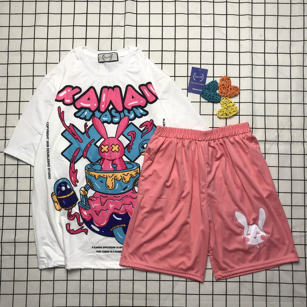 Đồ Bộ Hoạt Hình Unisex Kawaii Thỏ Lapi VN, Set Cartoon, Freesize, Thun Cotton, Nam Nữ Đều Mặc Được