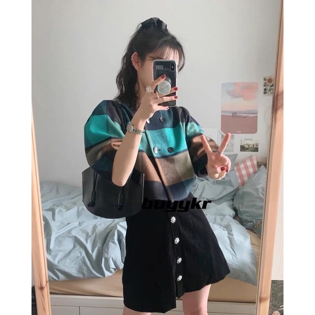 Áo Khoác CROPTOP Kẻ caro tay bồng Ju Seok Kyung KÈM ẢNH THẬT Penthouse