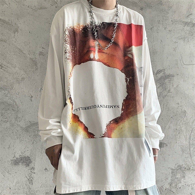 Áo thun nam mùa thu Ins Cao đường Yabi People Hình ảnh Phiên bản Hàn Quốc của áo phông dài tay hip hop lỏng lẻo