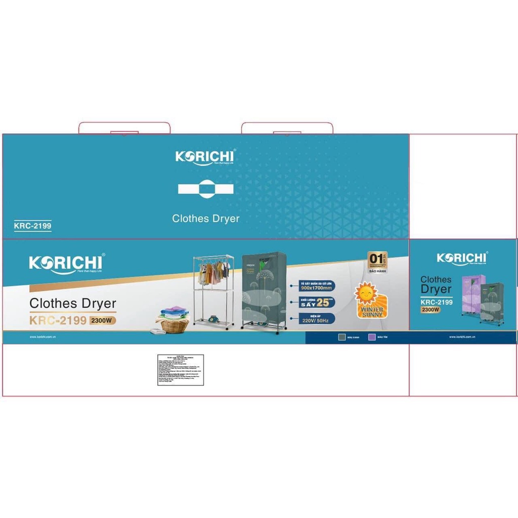 TỦ SẤY QUẦN ÁO ĐA NĂNG KORICHI KRC-2199 Kích Thước Siêu To
