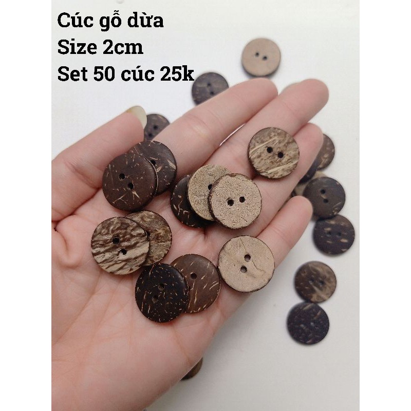 Set 50 Nút gỗ dừa làm đồ handmade 1,1cm - 2cm