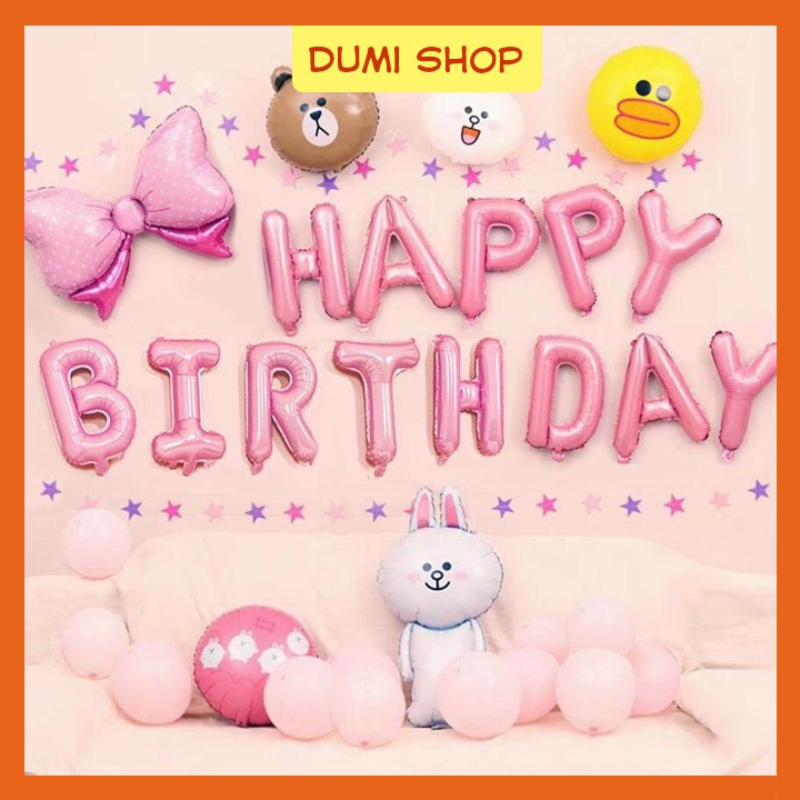 Set Bóng Bay Trang Trí Sinh Nhật Hình Thỏ Cony Gấu Brown Vịt Vàng Có Kèm Bơm Hơi - Dumi Shop