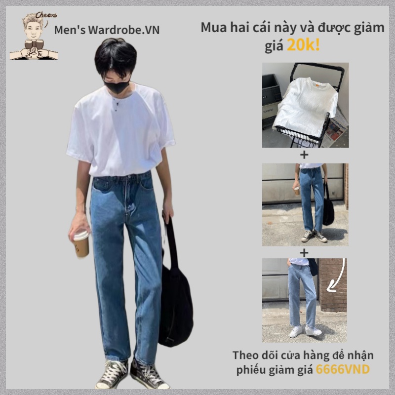 Quần Jean Ống Rộng Màu Trơn Thời Trang Hàn Quốc Cho Nam quần jean nam ống đứng simple quần jean nam xanh