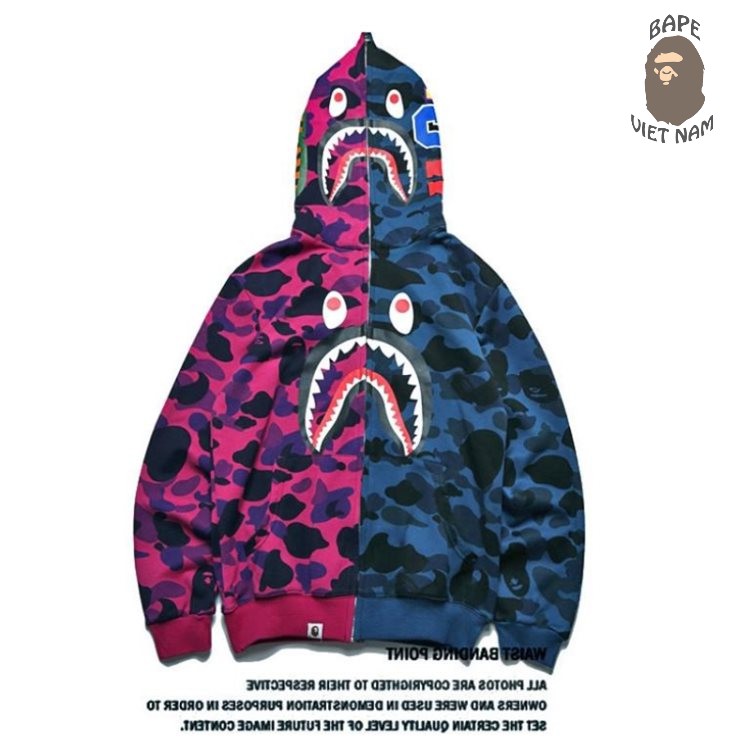 [Ảnh thật + FREESHIP] Jacket Bape Shark Half Camo fullzip , Áo Hoodie Bape Cá Ngáo