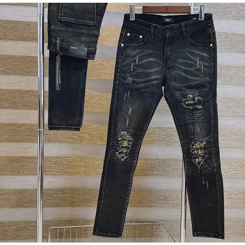 Quần jeans nam amiri có hoạ tiết vá mầu, Quần bò thời trang giới trẻ phong cách cá tính btshop từ 28 đến 32