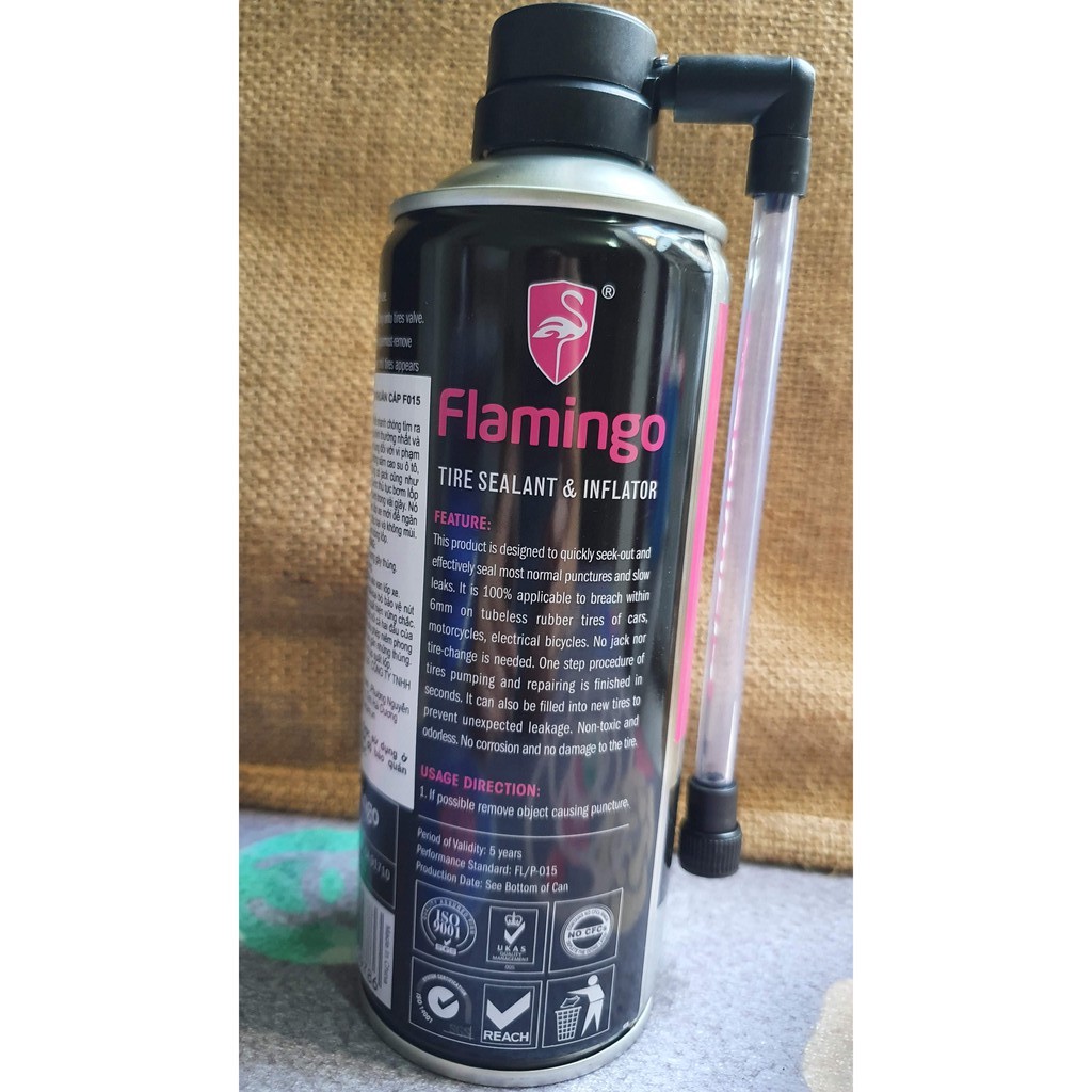 Flamingo - Chai vá lôp, bơm lốp khẩn cấp, tự động cho ô tô, xe máy, xe đạp điện F015