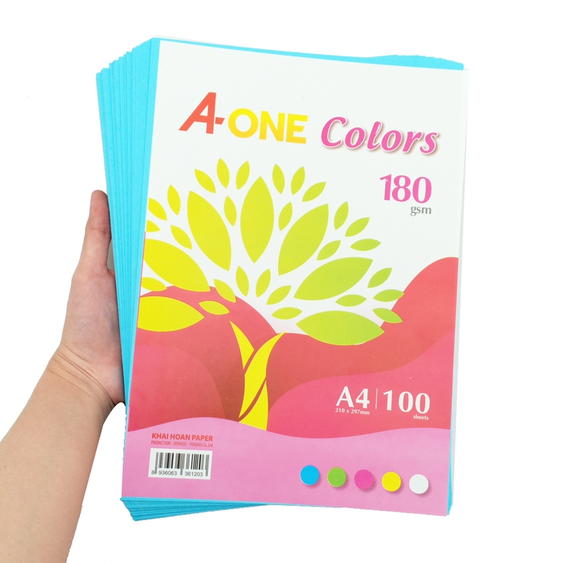 Giấy Màu Bìa Thái A-One A4 180gsm (100 Tờ) - Mẫu 2 - Xanh Da Trời