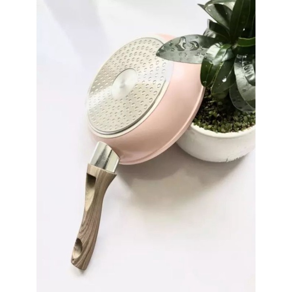 Chảo chống dính cao cấp 16cm vân đá hoa cương  - Chảo chiên trứng làm trứng cuộn lúa mạch tay cầm gỗ dài size nhỏ