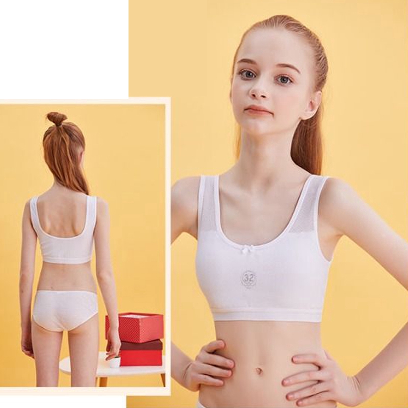 Cotton Soft Teenage Girls Underwear/ Sports Puberty Young Students Training Bra/ Wireless Thin Padded First Bras