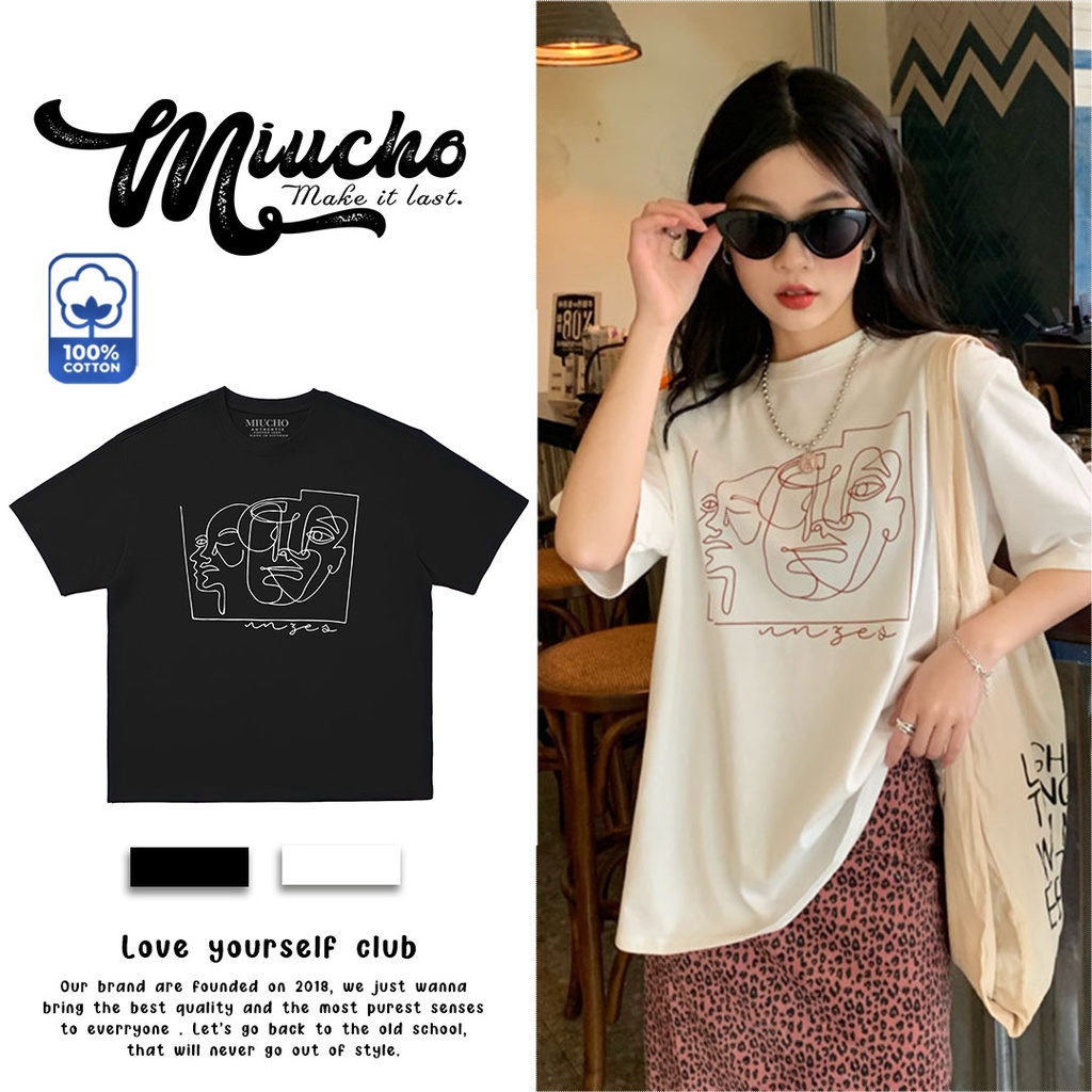 Áo thun nữ form rộng đẹp tay lỡ kiểu hàn quốc, áo phông nữ form rộng unisex vải cotton AT150 Miucho in hoạt tiết