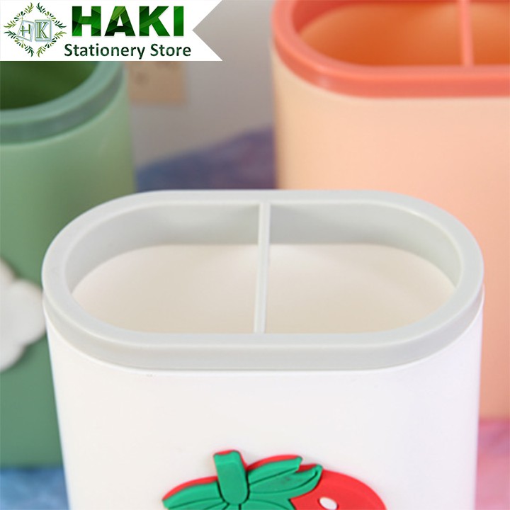 Ống cắm bút 2 ngăn HAKI, ống cắm bút đa năng đựng bút phụ kiện văn phòng phẩm OB02