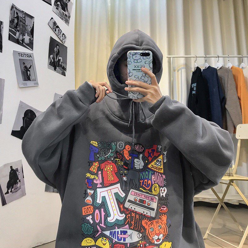 Áo Hoodie Nam Nữ Phong Cách Harajuku Cá Tính Chất Nỉ Trần Bông