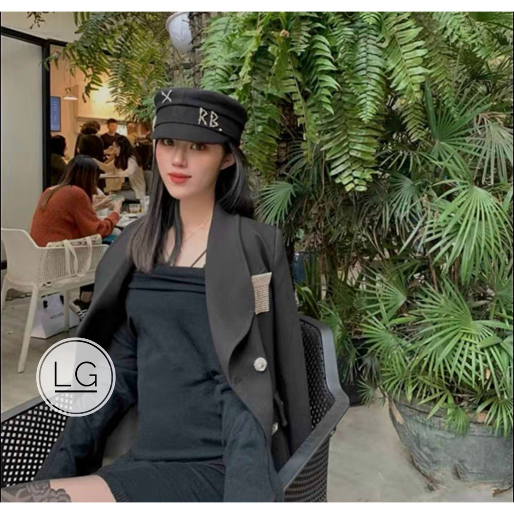 Mũ kepi RB màu đen đính đá sang chảnh