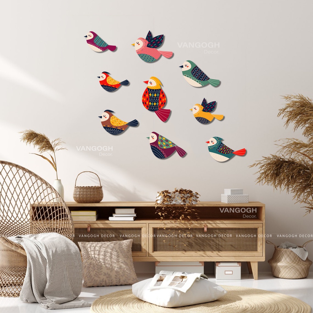 Bộ tranh chim size lớn trang trí phòng khách, phòng ngủ, có sẵn băng dính 3M