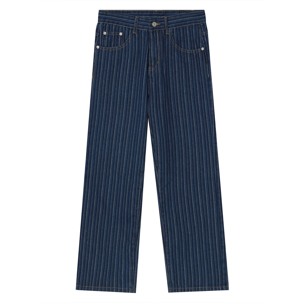 Quần Jean ống suông rộng họa tiết kẻ đường phố unisex streetwear vân chìm bandana xuông phối với sneaker | BigBuy360 - bigbuy360.vn