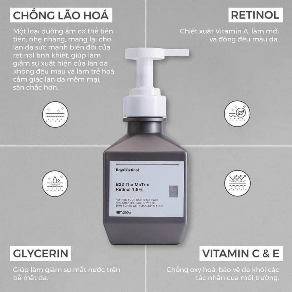 [CHÍNH HÃNG] Royal Retinol B22 The Matrix - Kem Ủ Kích Trắng Body Retinol 1.5% (chai 200g) - XUKA.cosmetics