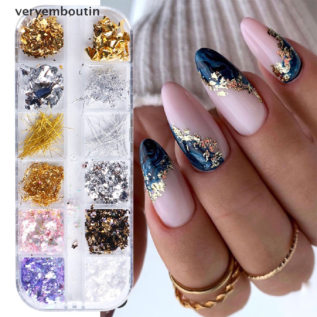 [Hàng mới về] Kim sa trang trí móng tay bằng kim loại hình lá mùa thu lá màu vàng/bạc long lanh