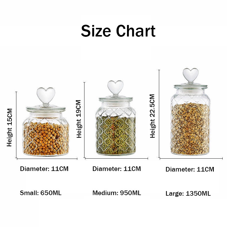 Lọ Thủy Tinh Đựng Thực Phẩm 650ml/950ml/1350ml Phong Cách Bắc Âu