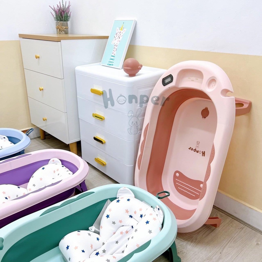 [CHÍNH HÃNG] Thau/Chậu tắm gấp gọn kèm phao có nhiệt kế Holla/Honper/SASA