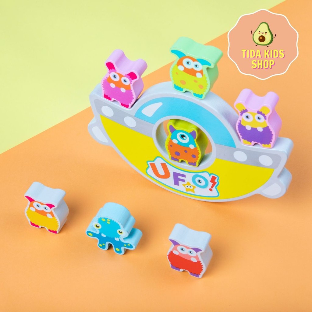 Đồ Chơi Gỗ TIDA KIDS SHOP, Đồ Chơi Xếp Chồng Người Ngoài Hành Tinh UFO Bé Giá Tốt