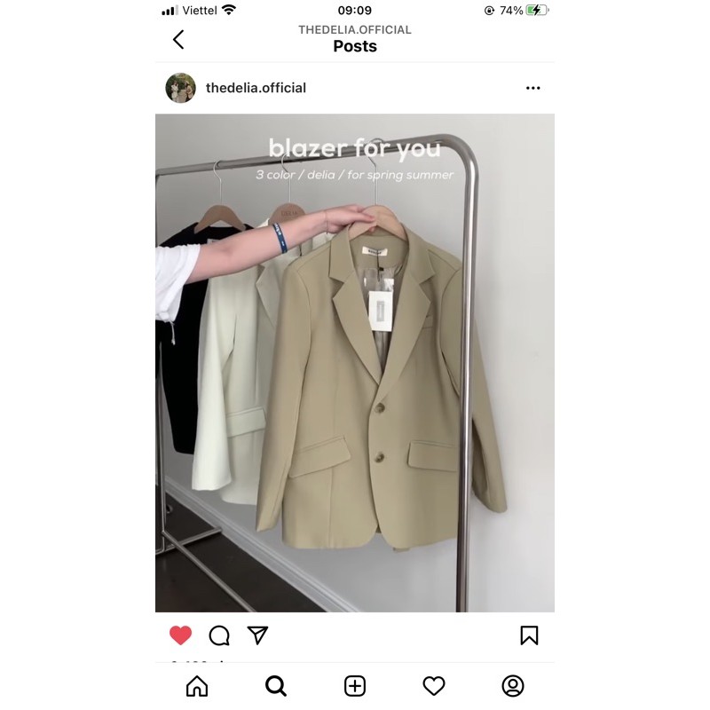Áo blazer be rêu thedelia