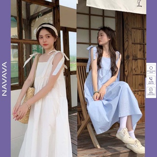 Đầm babydoll 2 dây đầm 2 dây bản to tiểu thư màu trắng xanh dễ thương siêu xinh NAVAVA ĐN34