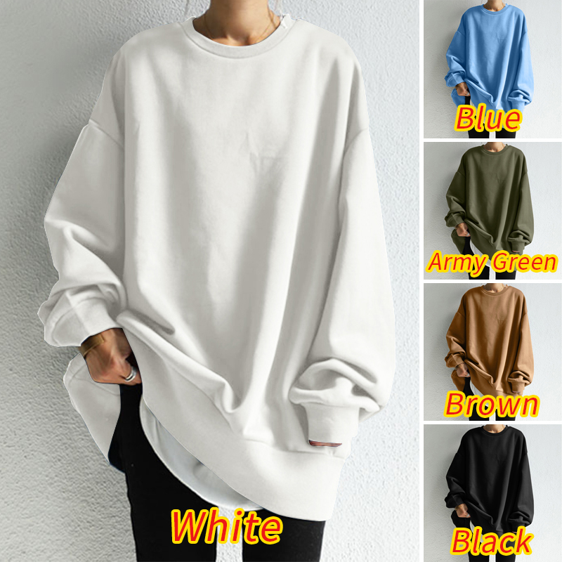 ZANZEA Áo Sweatshirt Tay Dài Cổ Tròn Dáng Rộng Màu Trơn Thời Trang Đơn Giản Dành Cho Nữ