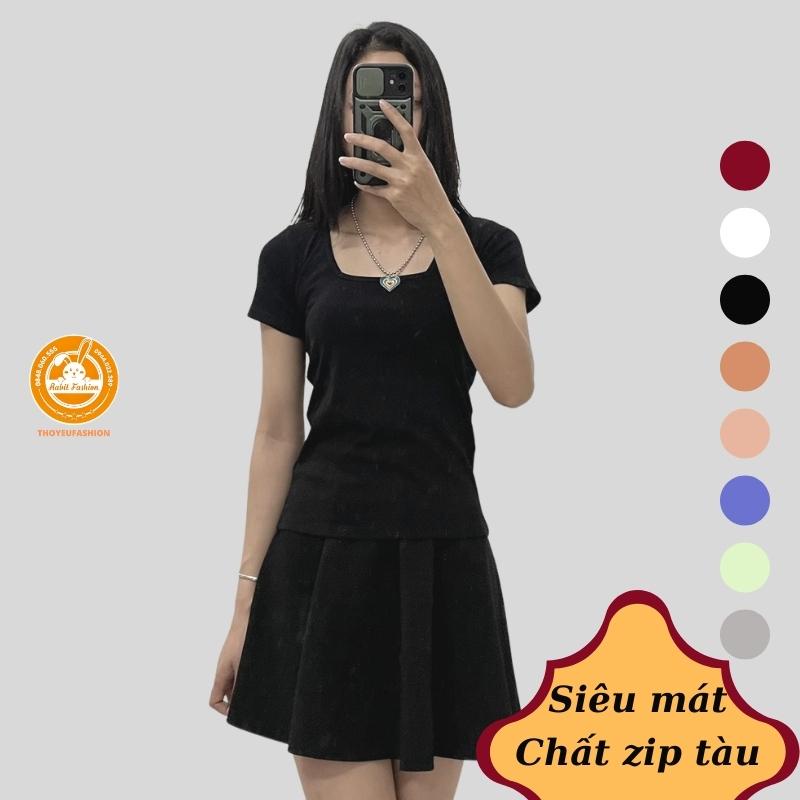 Áo kiểu cổ vuông dáng ôm, Áo thun kiểu cổ U cộc tay tôn dáng M2211 - thoyeufashion