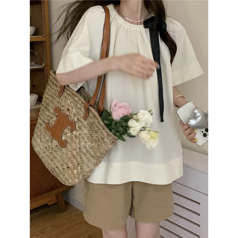 Áo Kiểu Tay Ngắn Phối Dây Cột Thời Trang Trẻ Trung