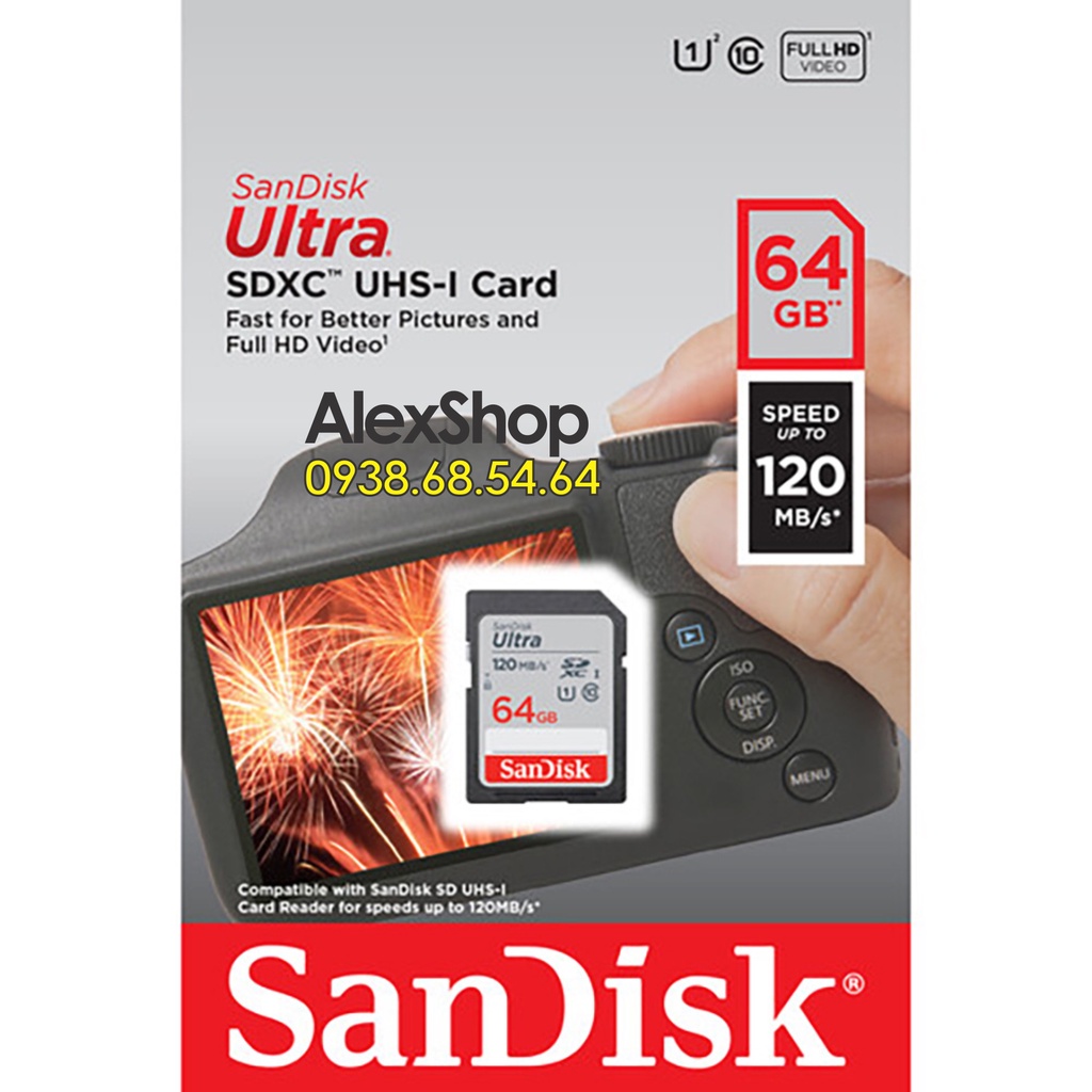 [Chính Hãng] Thẻ Nhớ Sandisk Ultra 64Gb 120M Thẻ To SD- BH 10 Năm Chính Hãng