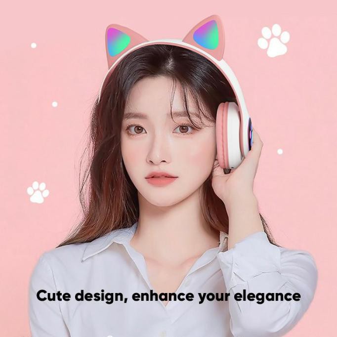 Tai Nghe Bluetooth Hình Tai Mèo Màu Hồng Dễ Thương | BigBuy360 - bigbuy360.vn
