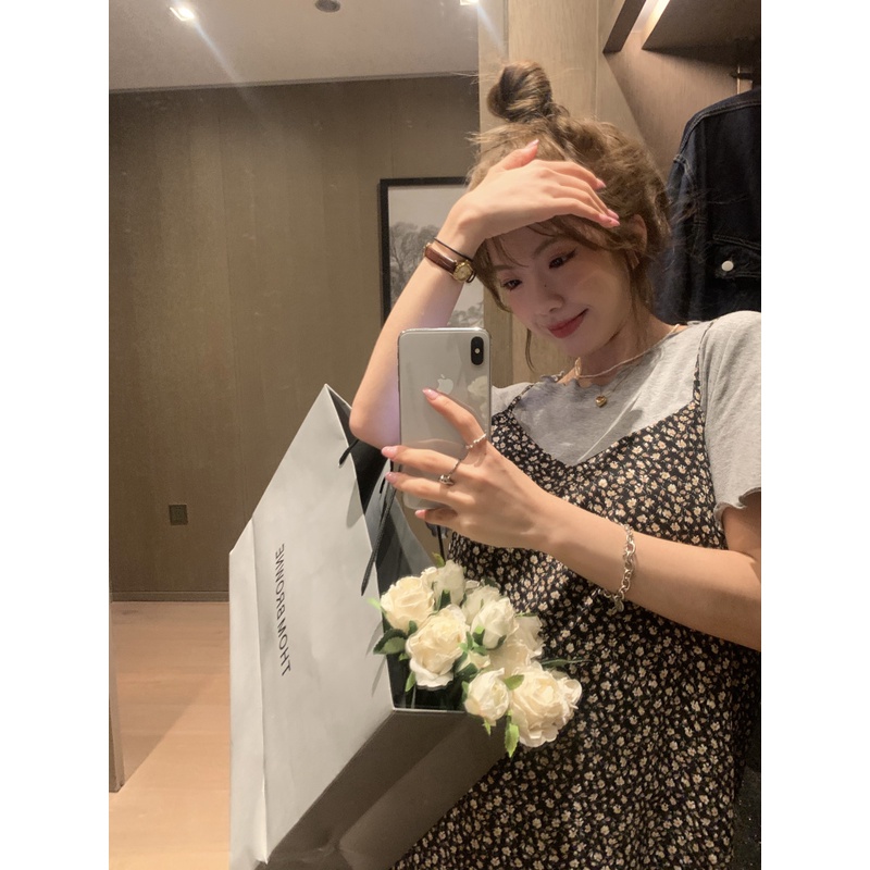 |V04| Váy hoa nhí hai dây xẻ tà