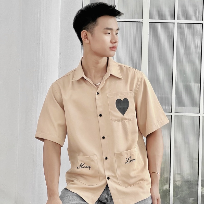 Áo Sơ Mi Tay Lỡ Unisex Phối 3 túi in Hình chất vải dày đẹp Mr Smile 99 Shop