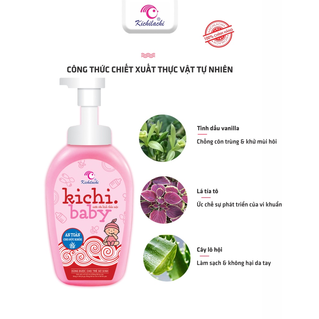 Nước rửa bình sữa thảo mộc Kichilachi chính hãng an toàn cho bé