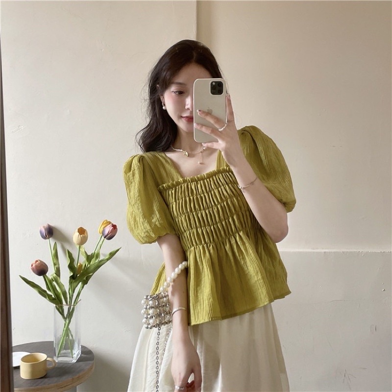 Áo Babydoll bo chun ngực tay bồng nữ m140