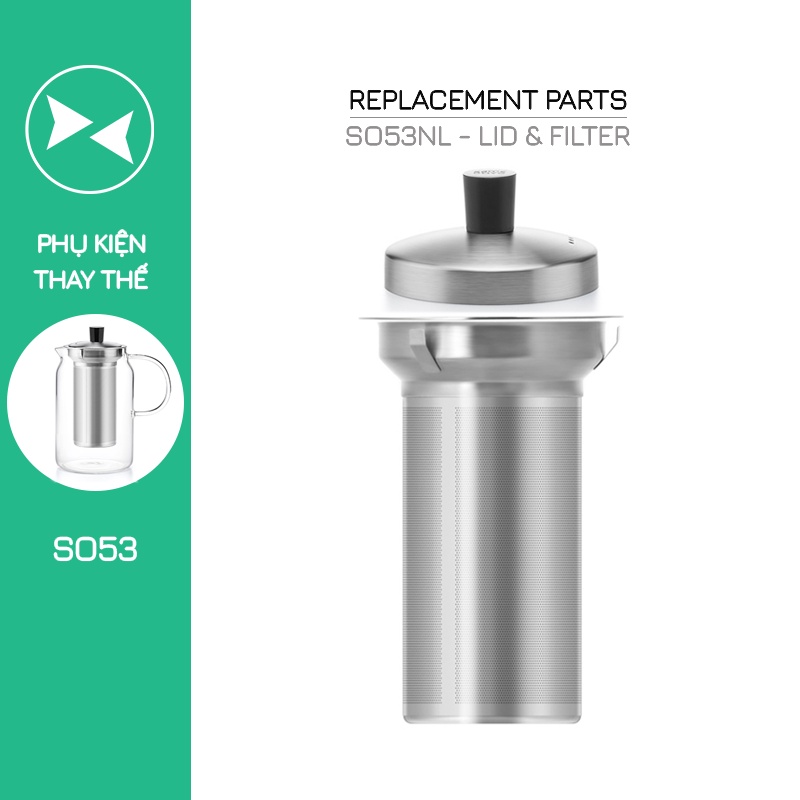 Phụ kiện Ấm trà thủy tinh S053 900ml - Bình trà thủy tinh lõi lọc bằng Inox - S053T - S053NL - Shop Samahome