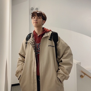 Áo Khoác Cổ Đứng Hai Mặt Họa Tiết Sọc Caro Phong Cách Hàn Quốc Thời Trang Mùa Xuân Cho Nam