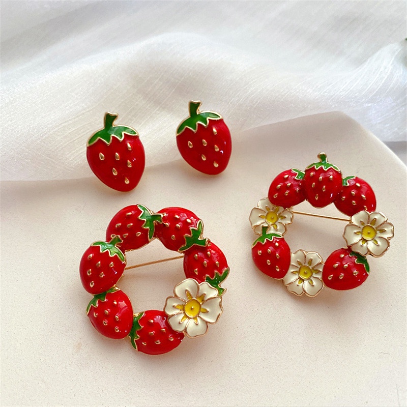 Khuyên Tai Bạc 925 Tráng Men Họa Tiết Dâu Tây Cá Tính Phong Cách Pháp Mới Cho Nữ