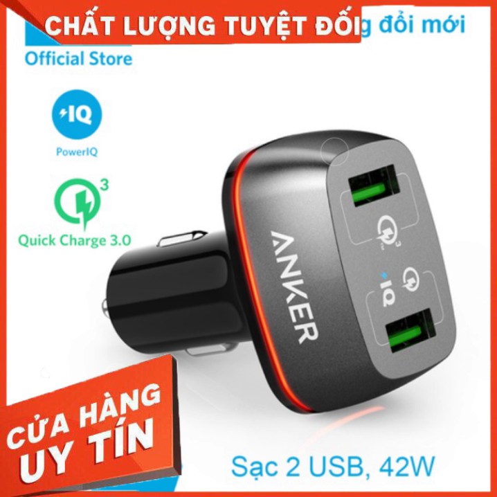 Sạc ô tô ANKER 2 cổng, 42w, Quick Charge 3.0 - A2224 Sạc ô tô ANKER 2 cổng, 42w, Quick Charge 3.0 - A2224