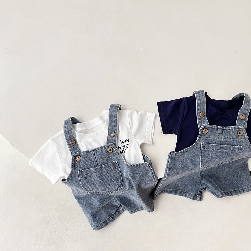 Bộ Quần Áo Gồm 2 Món Áo Thun + Áo liền quần Denim Dành Cho Trẻ Em Sơ Sinh