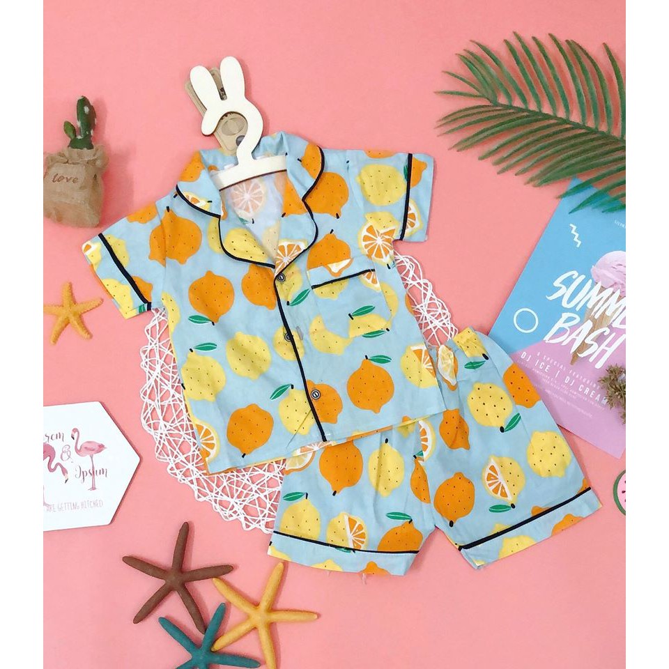 Pijama thô lụa viền ren in hình cho bé gái từ 8 đến 15kg