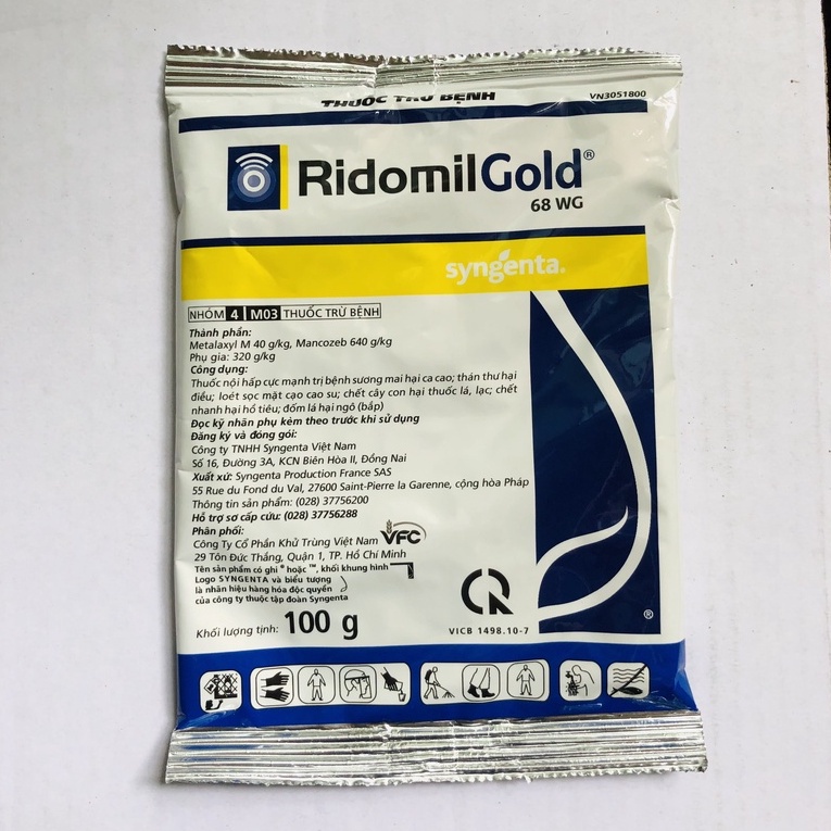 Thuốc trừ bệnh thán thư, sương mai Ridomil Gold nấm bệnh Ridomil 68 WG 100g cho hoa lan, hoa hồng..